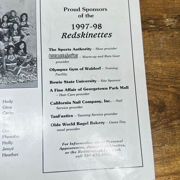 Washington Redskins 1997-1998 Season Redskinettes Autographed  Print - Picture 6 of 8